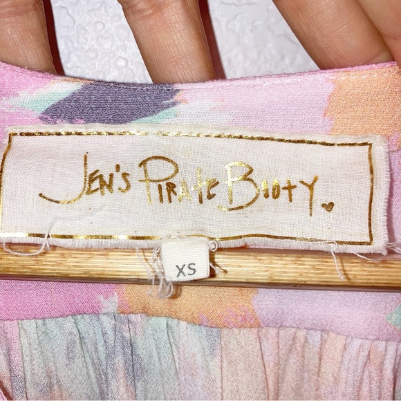 JEN’S PIRATE BOOTY Floral Deep V Neck Pink Peplum Blouse blouson sleeves SZ: XS - Picture 3 of 13